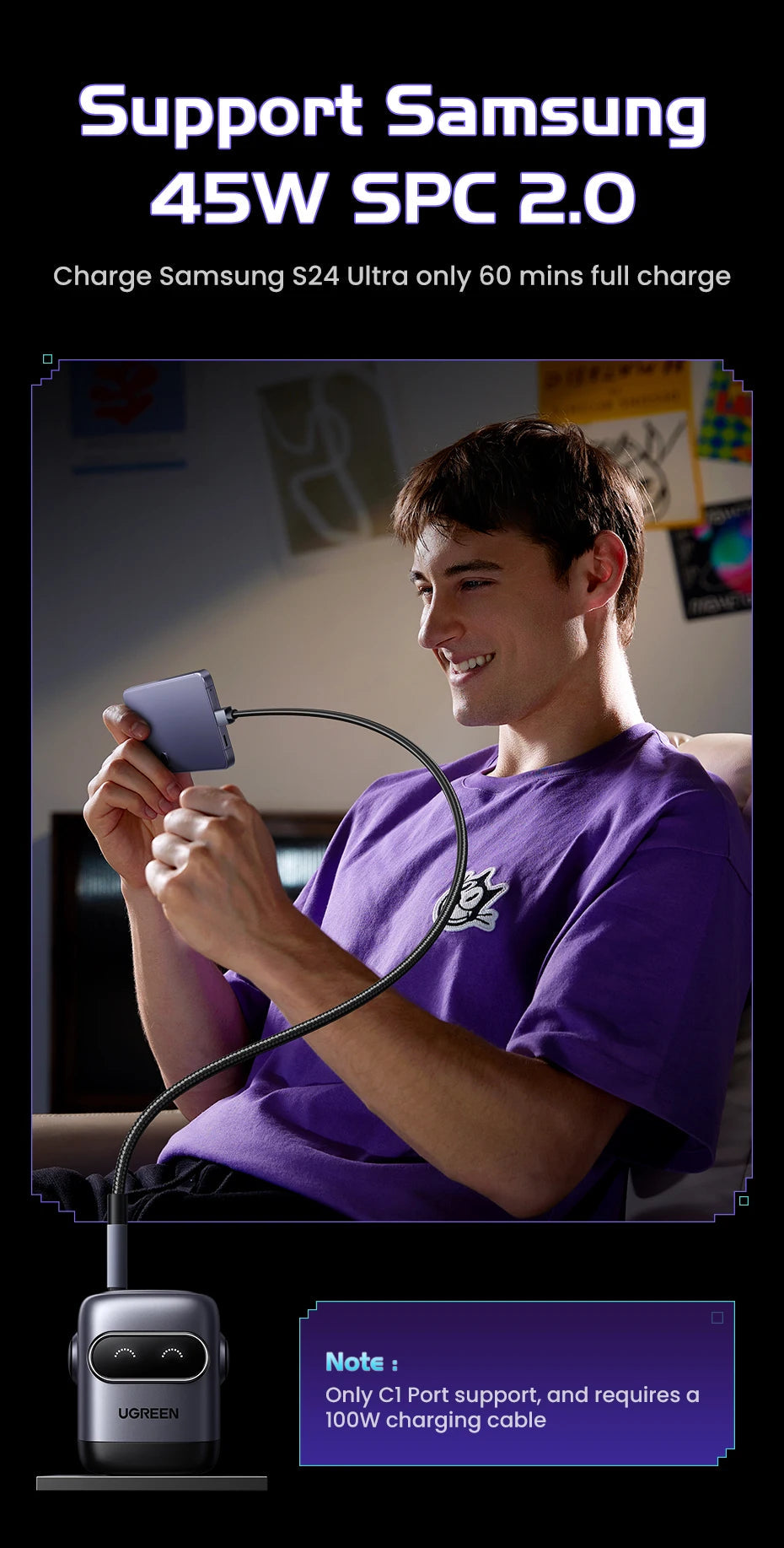 【US Plug】UGREEN 65W 30W GaN Charger Robot Design QC4.0 3.0 PPS for iPhone 17 16 15 Pro Macbook Laptops Tablet PD3.0 Fast Charg easy-shop-bay