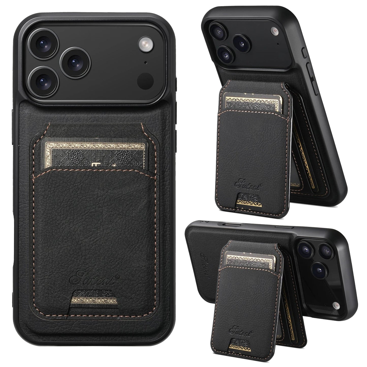 SUTENI Wireless Charging Phone Case Magnet Card Holder Stand Faux Leather For iPhone 17 Pro Max 16 Plus 15 14 13 12 easy-shop-bay
