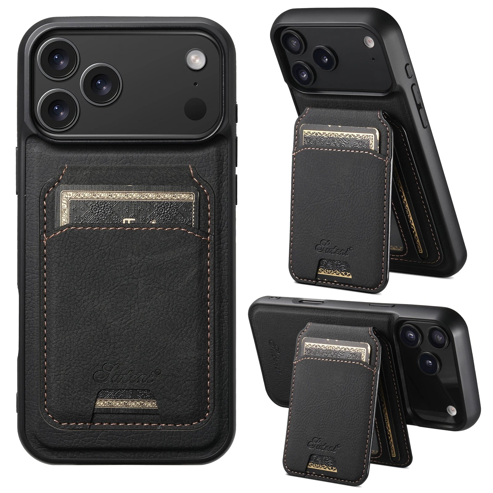 SUTENI Wireless Charging Phone Case Magnet Card Holder Stand Faux Leather For iPhone 17 Pro Max 16 Plus 15 14 13 12 easy-shop-bay