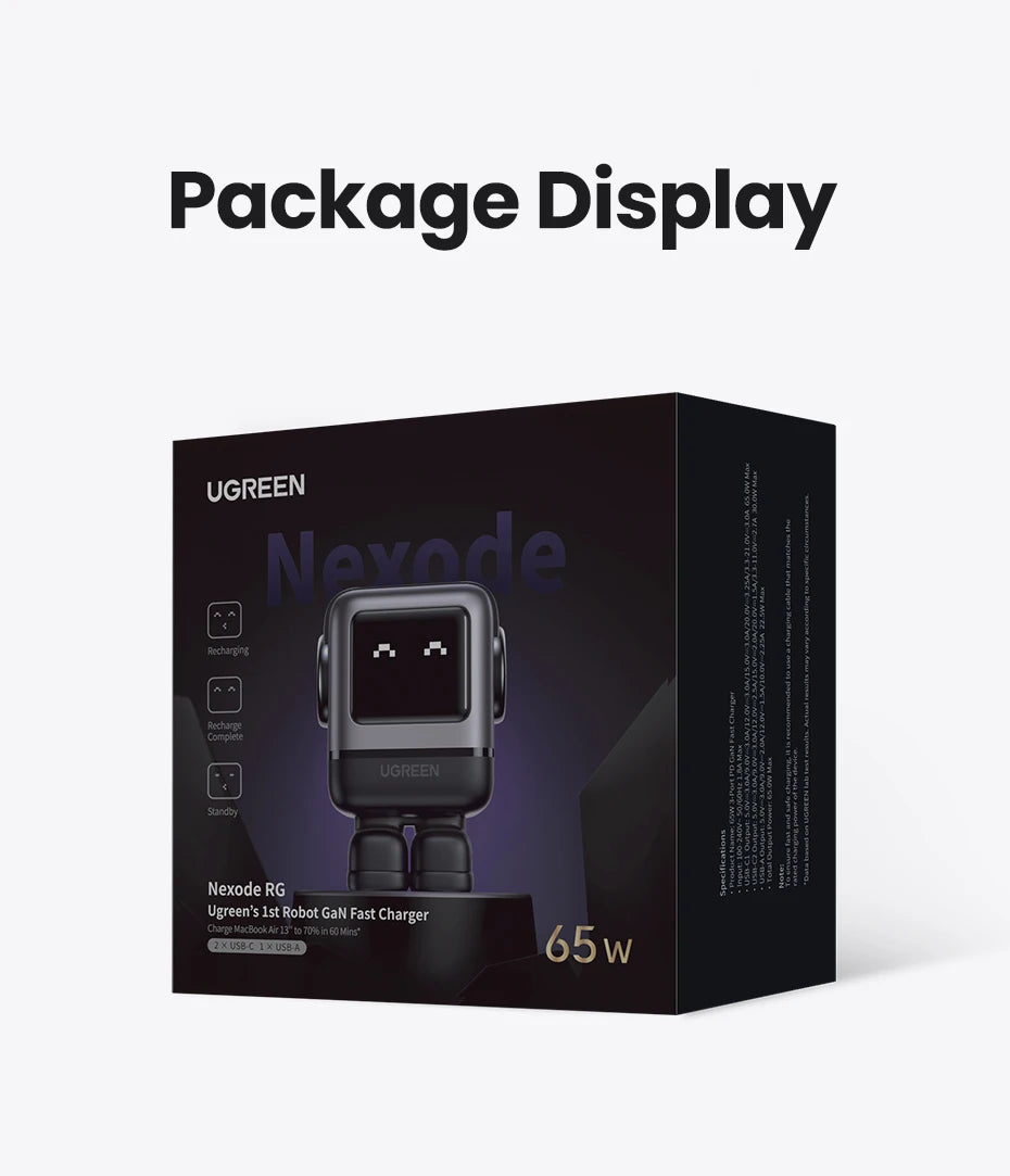 【US Plug】UGREEN 65W 30W GaN Charger Robot Design PD3.0 Fast Charger QC4.0 3.0 PPS for iPhone 17 16 15 Pro Macbook Laptop Table easy-shop-bay