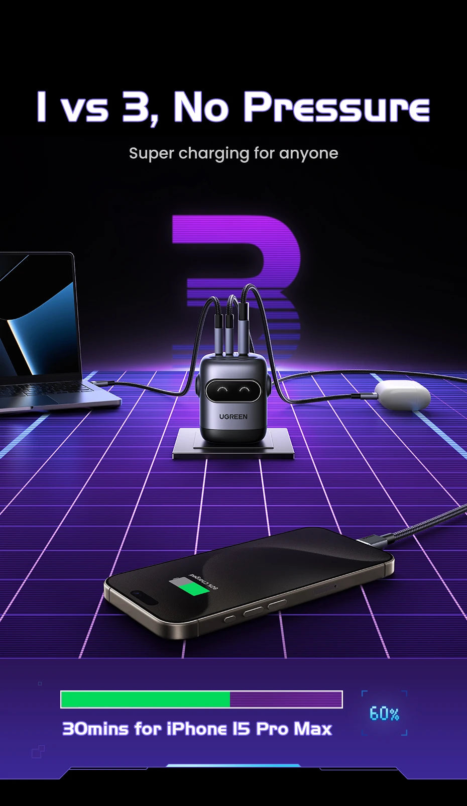 【US Plug】UGREEN 65W 30W GaN Charger Robot Design QC4.0 3.0 PPS for iPhone 17 16 15 Pro Macbook Laptops Tablet PD3.0 Fast Charg easy-shop-bay