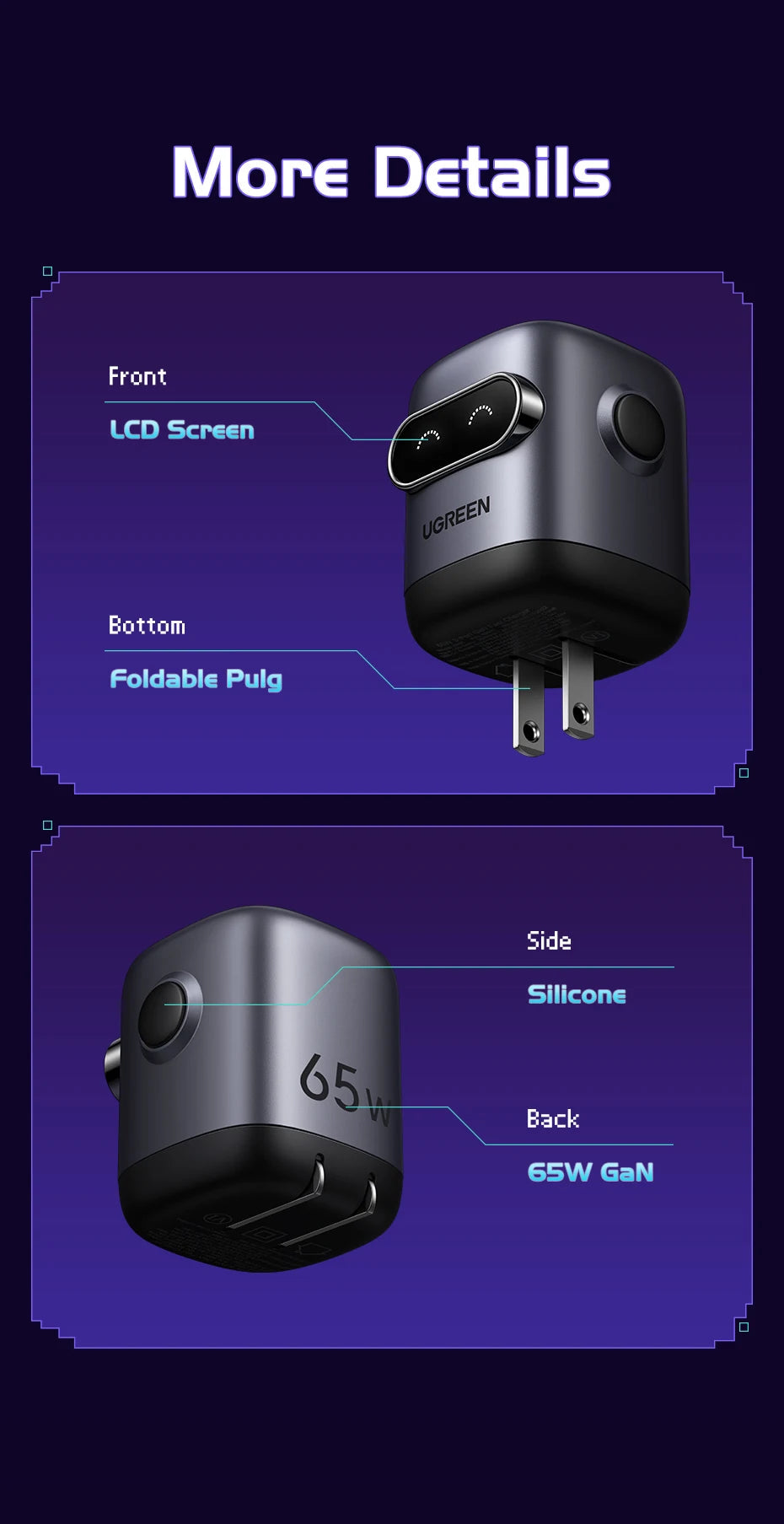 【US Plug】UGREEN 65W 30W GaN Charger Robot Design QC4.0 3.0 PPS for iPhone 17 16 15 Pro Macbook Laptops Tablet PD3.0 Fast Charg easy-shop-bay