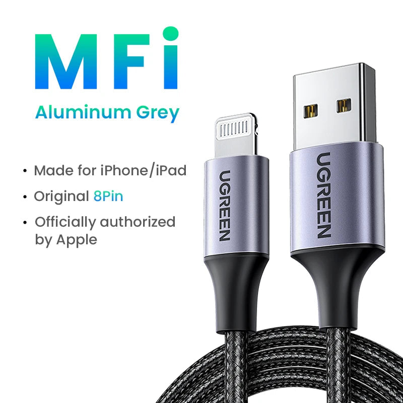 UGREEN MFi USB Cable for iPhone 14 13 12 Pro Max 2.4A Fast Charging Lightning Cable for iPad Mini Phone Data Cable easy-shop-bay