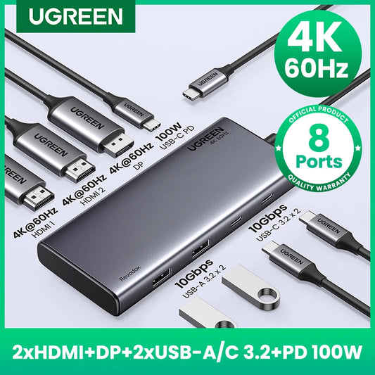 UGREEN Triple Display USB C HUB 10Gbps 4K HDMI Adapter 8-in-1 Splitter with HDMI DP USB3.2 PD 100W Dock for MacBook Pro Air PC easy-shop-bay