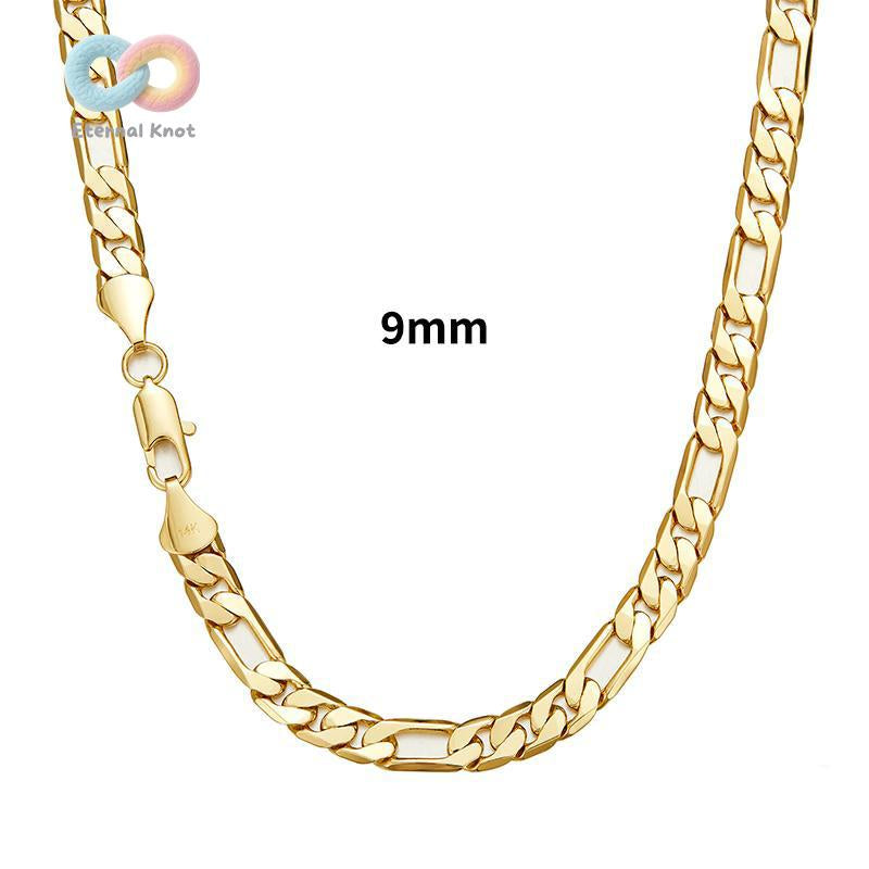 14K Real Gold-Plated Figaro Chain Necklace Tarnish-Free Nanotech Coating Italian Style Cuban Link 2Mm/10Mm Wide,24" for Women Men Hip Hop Streetwear Minimalist Layering Jewelry