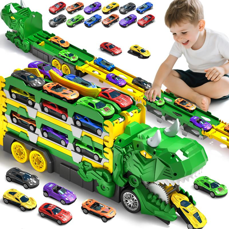 Dinosaur Transport Truck Toy for Toddlers – 12 Die-Cast Cars, Transforms into Dino, Perfect Gift for 3-6 Year Old Boys