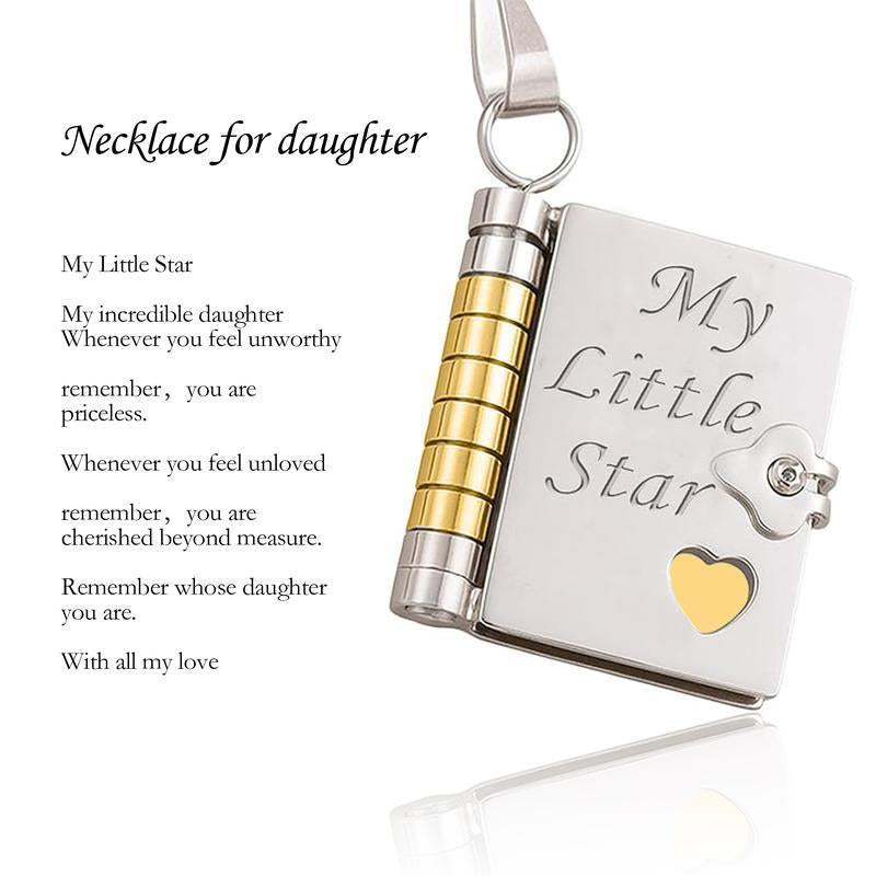 My Little Star Book Necklace,My Incredible Daughter Book Necklace for Daughter,Openable with 6 Pages of Engraved Information,Birthday Day Gift Graduation Jewelry of Love