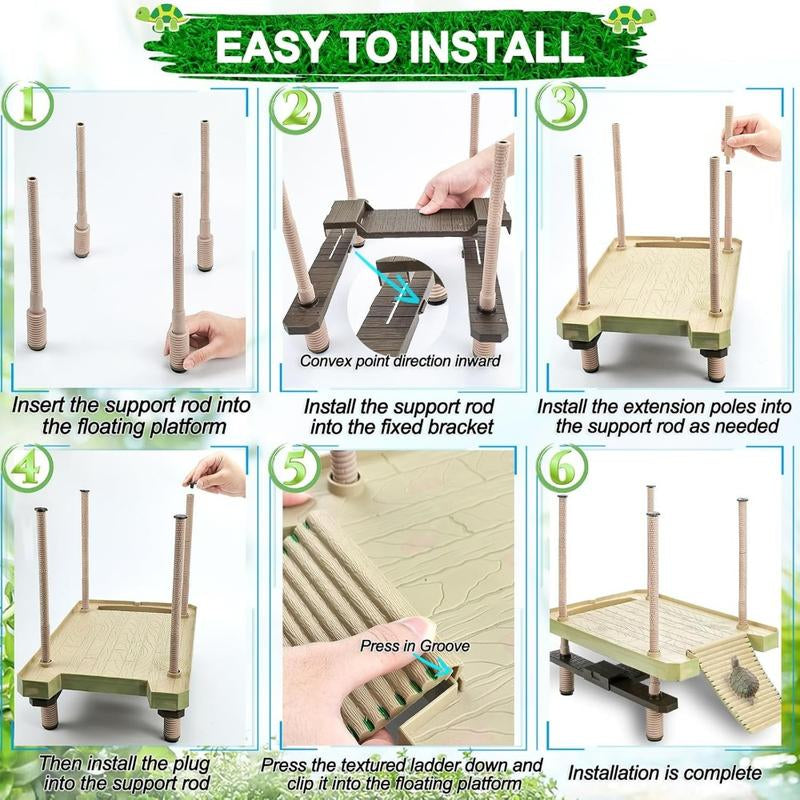 Large Turtle Floating Basking Platform with Feeding Area, Floating Docks for Turtle, Reptile Climbing Pier and Basking Platform for Tortoise, Frogs, Crabs and Salamanders
