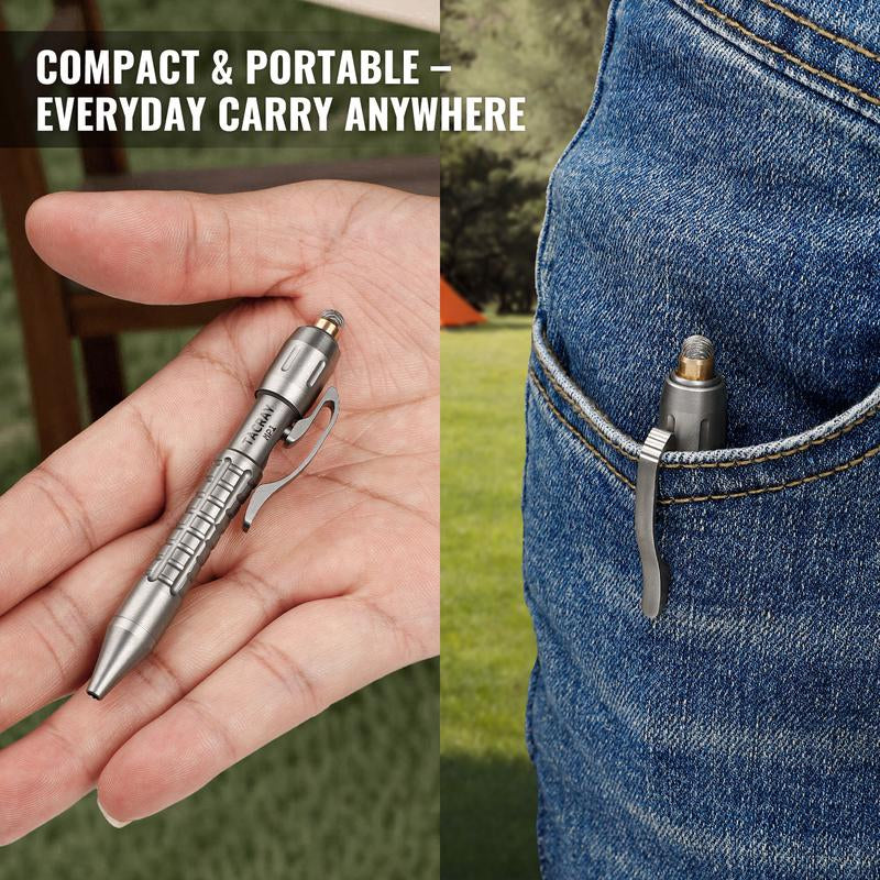 Tacray MP1 Multi-Functional Titanium Pen – Mini EDC Pocket Pen with Replaceable Bits, Box Cutter, Tungsten Tip, Screwdrivers, Pencil & Stylus for Everyday Carry