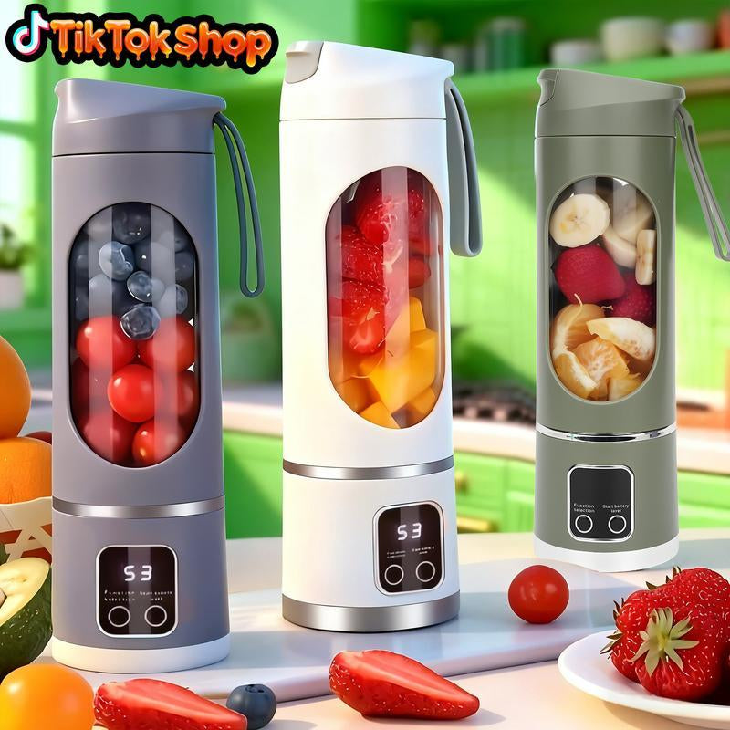 2025 Best Mini Juicer Blender with LED Display, 12-Blade 3-Speed Control, 1500Mah USB-C Rechargeable, 450Ml Leak-Proof Cup, Compact for Household & Travel, Ideal for Smoothies & Fruit Blends.Thanksgiving Gifts