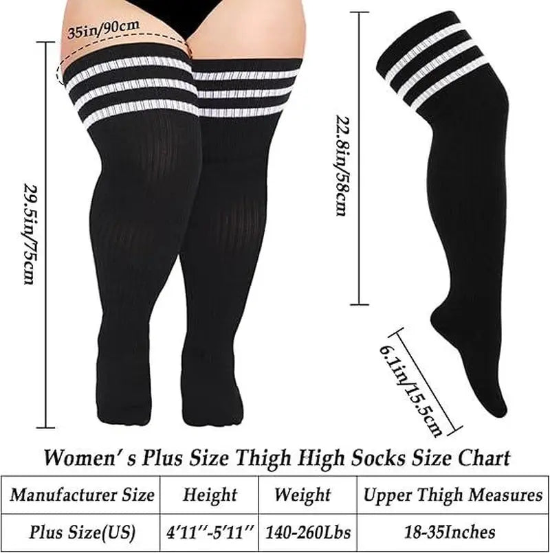Plus Size Women's Extra Long Thigh High Socks for Curvy Thighs - Over the Knee Stockings and Leg Warmers