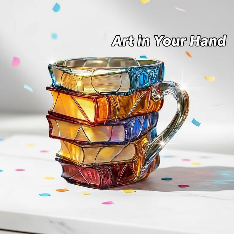 3D Ceramic Book Mug, Unique Stacked Books Coffee Cup, Creative Literary Gift for Book Lovers, Colorful Novelty Reader Mug – Perfect for Christmas & Black Friday Deals Drinkware Tumbler Reuse Reusable Washable