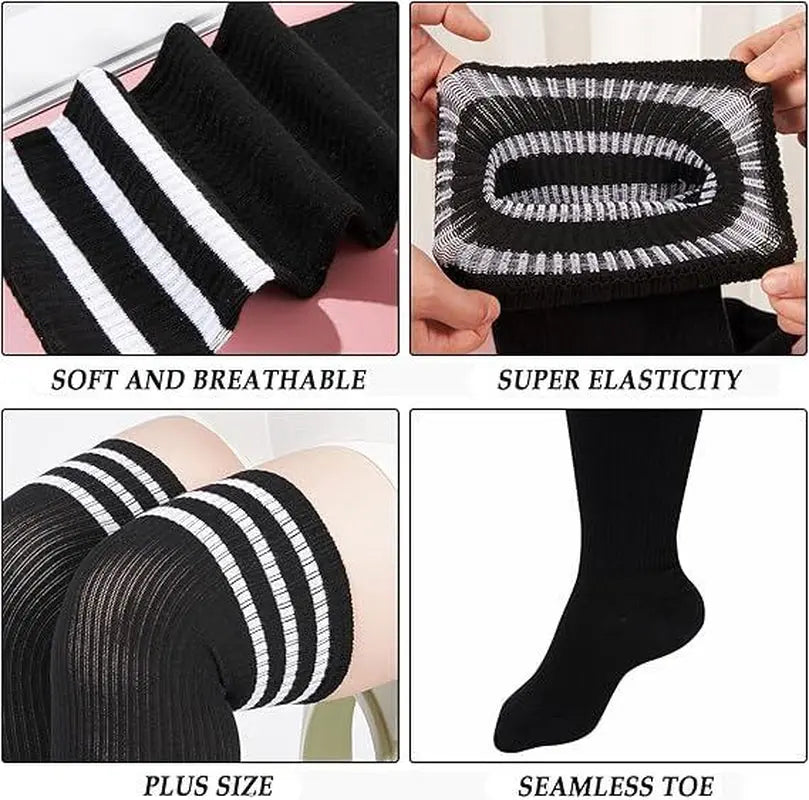 Plus Size Women's Extra Long Thigh High Socks for Curvy Thighs - Over the Knee Stockings and Leg Warmers