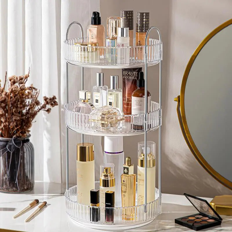 Rotating Makeup Organizer and Storage Rack for Cosmetics, Perfume, and Skincare Products - Large Capacity Vanity Shelf for Countertop Use