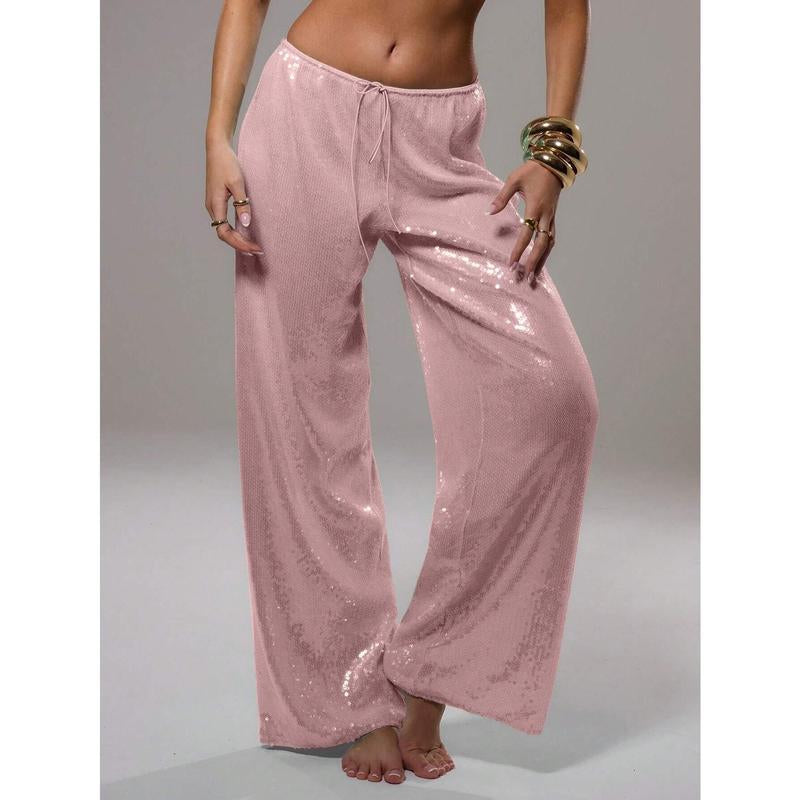 Women´S Sparkle Sequin Pants Lightweight Elastic Waist Wide Leg Loose Pants Trousers