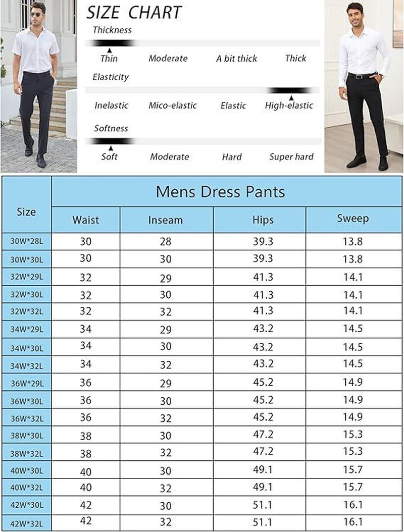 Alimens&Gentle Men’S Business Casual Stretch Dress Pants, No-Iron Flat-Front Dress Pants with Expandable Waist