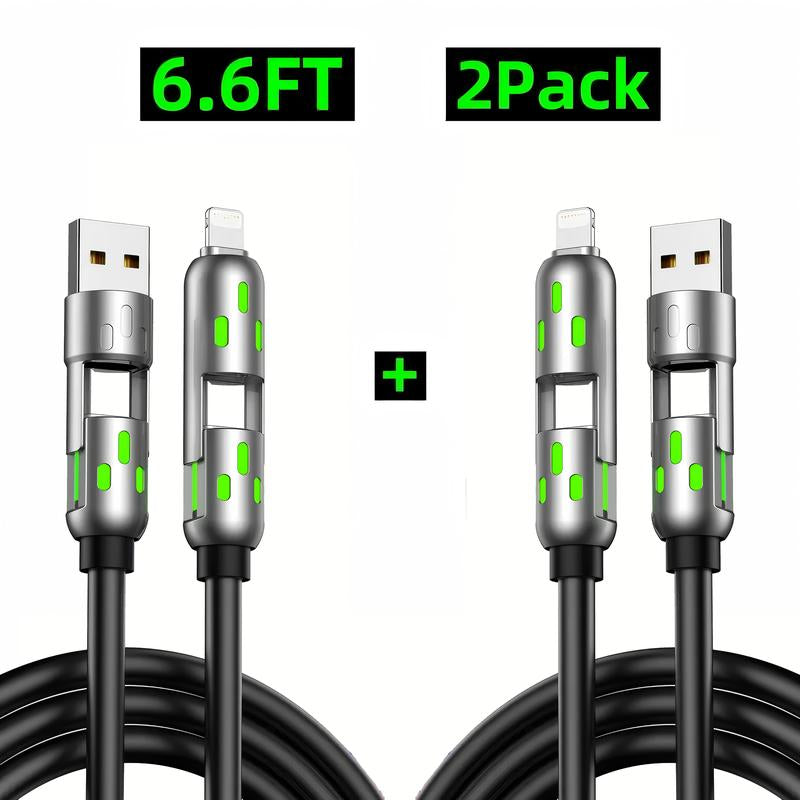 [Buy 1 Get 1 Free]-6.6Ft 4-In-1 USB-C Cable, PD Fast Charging, Data Sync, EXAVON USB-A, Type-C, Lightning, Aluminum, Compatible