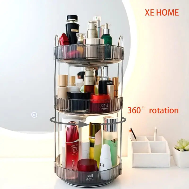 Rotating Makeup Organizer and Storage Rack for Cosmetics, Perfume, and Skincare Products - Large Capacity Vanity Shelf for Countertop Use