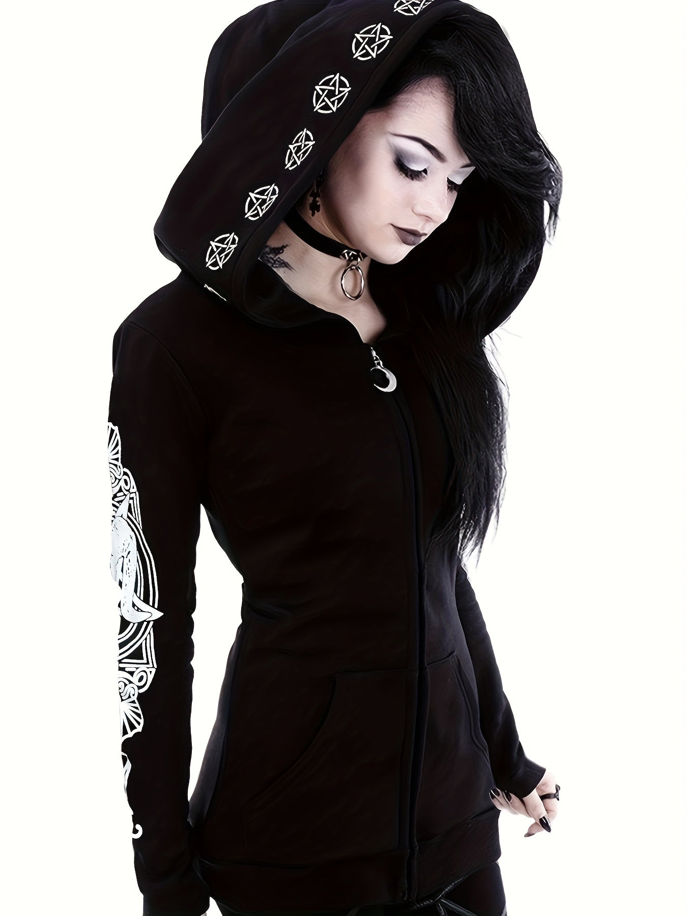 Women's Fashion Punk Style Geometric Print Zipper Sweatshirt easy-shop-bay