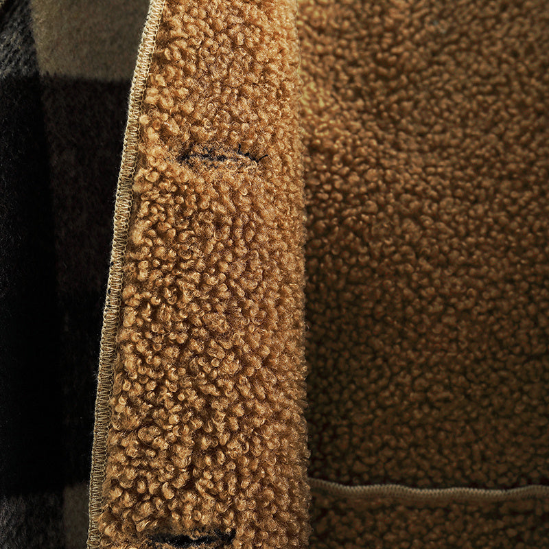 Boys' Long Sleeve Plaid Fleece-Lined Jacket with Button Front & Pockets - Cozy Fall/Winter Warmth, Casual Cardigan Collar, Brown/ Tartan Pattern, Machine Washable For Outdoor Play & Casual Attire, Winter Jacket For Boys, Fall easy-shop-bay