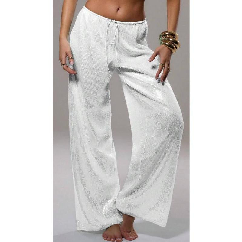 Women´S Sparkle Sequin Pants Lightweight Elastic Waist Wide Leg Loose Pants Trousers