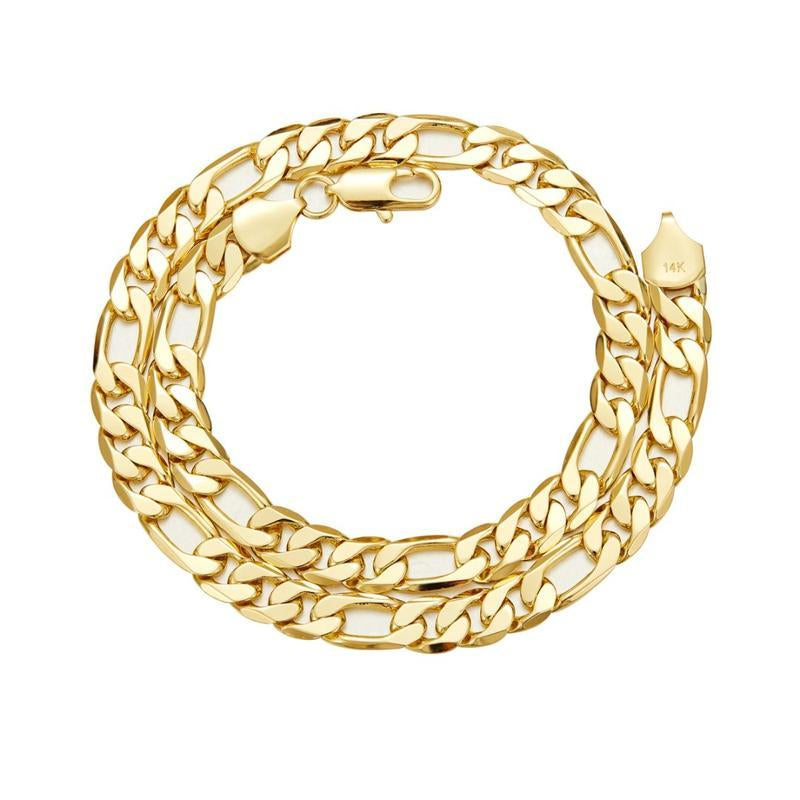 14K Real Gold-Plated Figaro Chain Necklace Tarnish-Free Nanotech Coating Italian Style Cuban Link 2Mm/10Mm Wide,24" for Women Men Hip Hop Streetwear Minimalist Layering Jewelry
