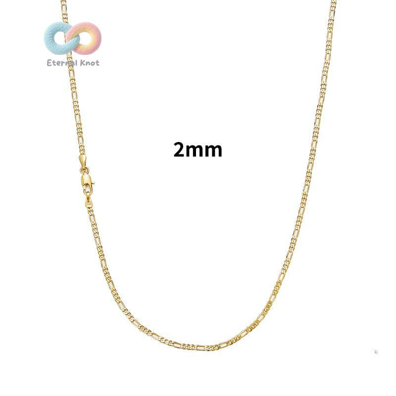 14K Real Gold-Plated Figaro Chain Necklace Tarnish-Free Nanotech Coating Italian Style Cuban Link 2Mm/10Mm Wide,24" for Women Men Hip Hop Streetwear Minimalist Layering Jewelry
