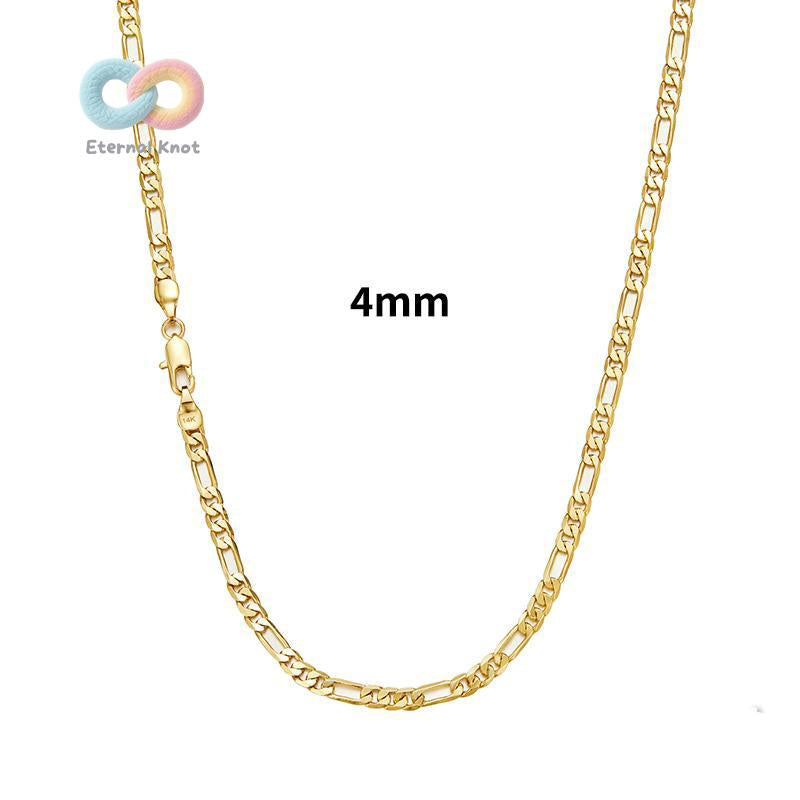 14K Real Gold-Plated Figaro Chain Necklace Tarnish-Free Nanotech Coating Italian Style Cuban Link 2Mm/10Mm Wide,24" for Women Men Hip Hop Streetwear Minimalist Layering Jewelry