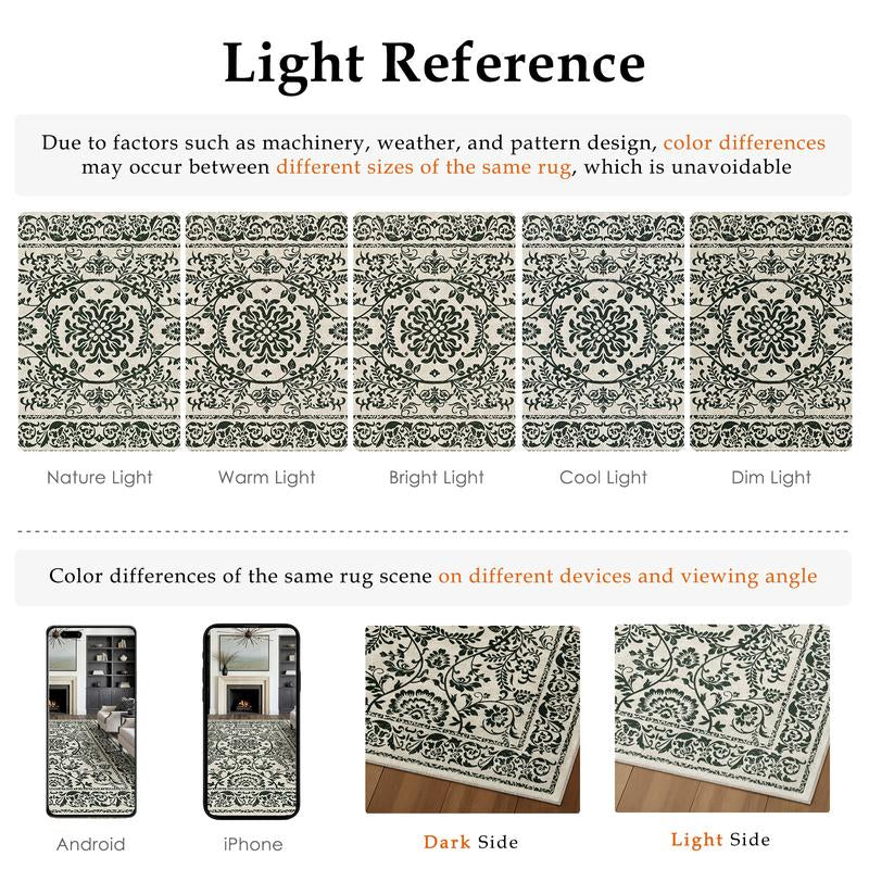 【Black Friday & Cyber Monday】Purecozy Washable Floral Area Rug Beige /Black and Whiteliving Room Carpet Scalloped Flower Non Slip Soft Bedroom Rug Farmhouse Low Pile Thin Indoor Floor Cover for Office Dining Room Kitchen Bathroom