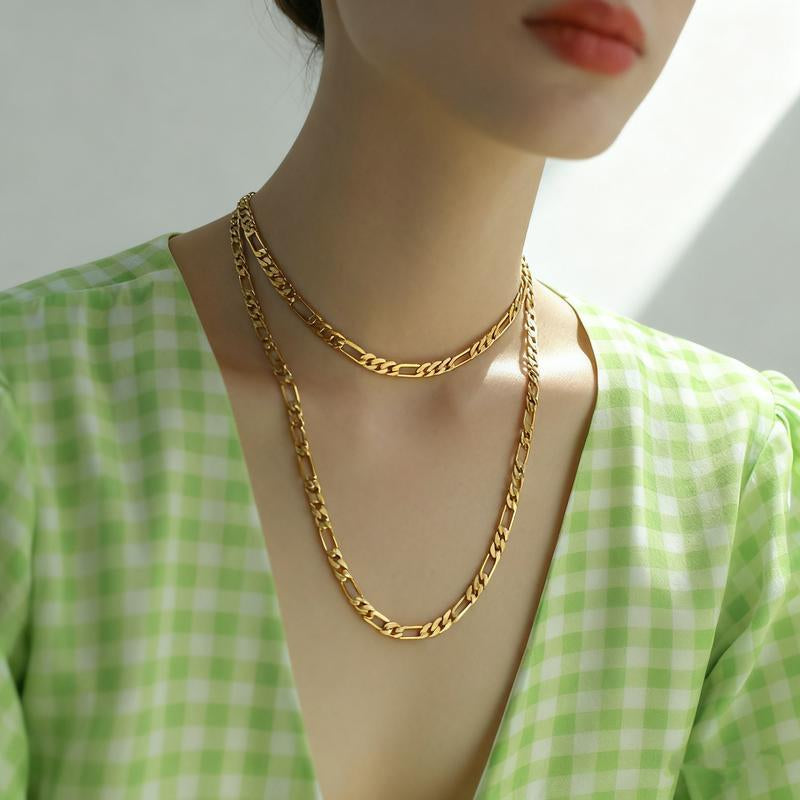 14K Real Gold-Plated Figaro Chain Necklace Tarnish-Free Nanotech Coating Italian Style Cuban Link 2Mm/10Mm Wide,24" for Women Men Hip Hop Streetwear Minimalist Layering Jewelry