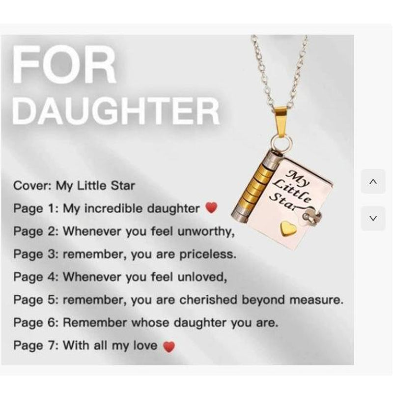My Little Star Book Necklace,My Incredible Daughter Book Necklace for Daughter,Openable with 6 Pages of Engraved Information,Birthday Day Gift Graduation Jewelry of Love