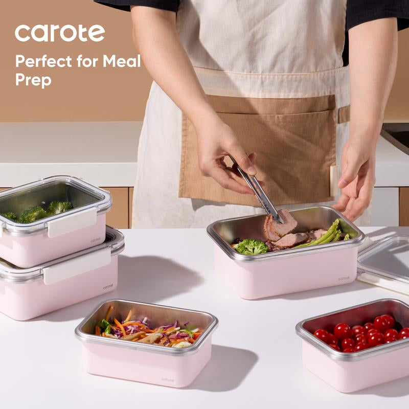 [Official] Carote 16PCS Food Storage Container Set, White & Pink, Leakproof, Microwave & Freezer Safe, Perfect for Meal Prep & Leftovers