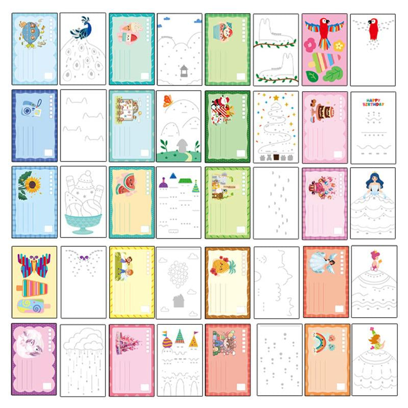 [Xmasgifts] Rainbow Dots Scratch Art DIY Children'S Bookmark Craft Kit 20 Postcards 1 Sticker 14 Paints 6 Watercolor Pens 1 Tool Educational Toy for Ages 3+ Christmas Gift