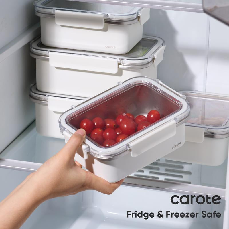 [Official] Carote 16PCS Food Storage Container Set, White & Pink, Leakproof, Microwave & Freezer Safe, Perfect for Meal Prep & Leftovers