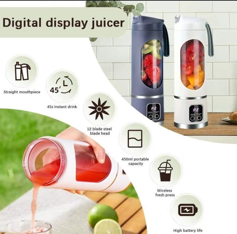 2025 Best Mini Juicer Blender with LED Display, 12-Blade 3-Speed Control, 1500Mah USB-C Rechargeable, 450Ml Leak-Proof Cup, Compact for Household & Travel, Ideal for Smoothies & Fruit Blends.Thanksgiving Gifts