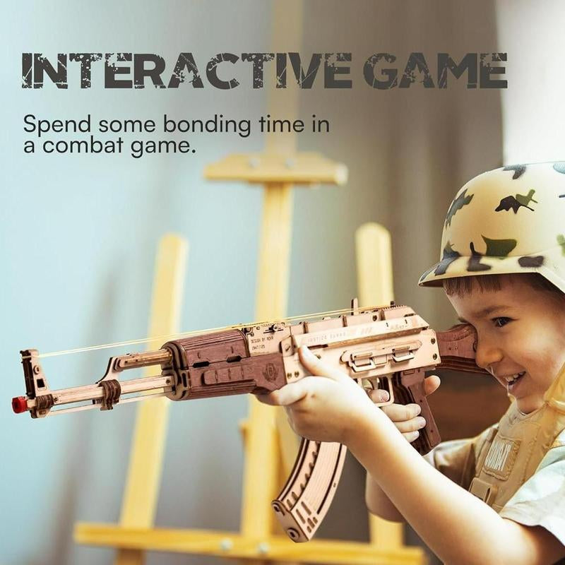 ROKR 3D Puzzles for Adults Wooden AK47 Model with Rubber Bands and Detachable Magazine Creative DIY Building Kits for Men Women Christmas Gifts
