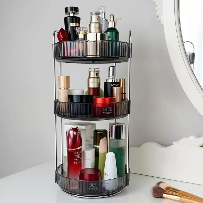 Rotating Makeup Organizer and Storage Rack for Cosmetics, Perfume, and Skincare Products - Large Capacity Vanity Shelf for Countertop Use
