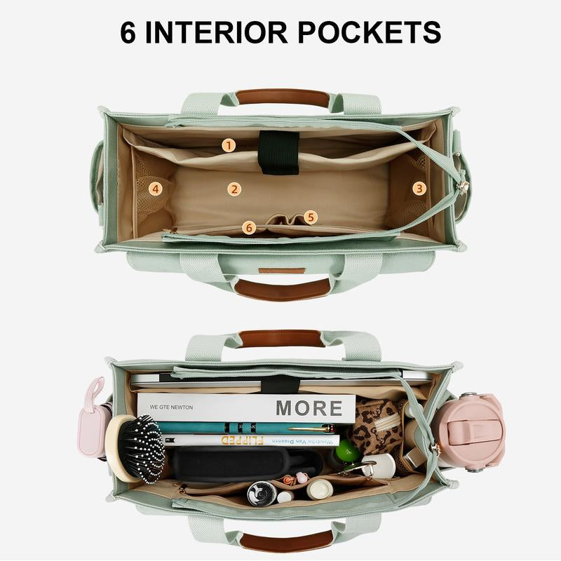 KKXIU Large Canvas Tote Bag Purse for Women with Zipper and Compartments for Work College Bible Lapatop Crossbody Handbag